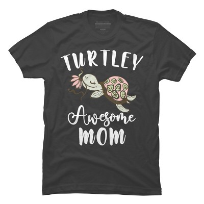 Men's Design By Humans Turtley Awesome Mom Turtle with Flower By animalshop T-Shirt