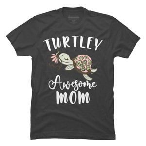 Men's Design By Humans Turtley Awesome Mom Turtle with Flower By animalshop T-Shirt - 1 of 2