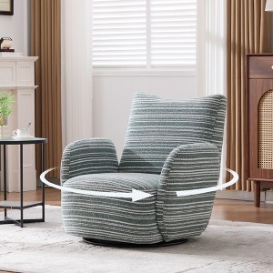 360° Swivel Leisure Chair, Boucle Fabric Striped Armchair with Metal Base, Modern Accent Chair Single Sofa - ModernLuxe - 1 of 4