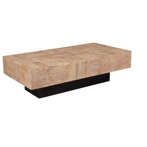 HomeRoots 59" Natural and Black Solid Wood Block Coffee Table - 1 of 4