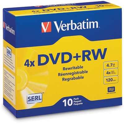 Verbatim DVD+RW 4.7GB 4X with Branded Surface - 10pk Jewel Case - 2 Hour Maximum Recording Time