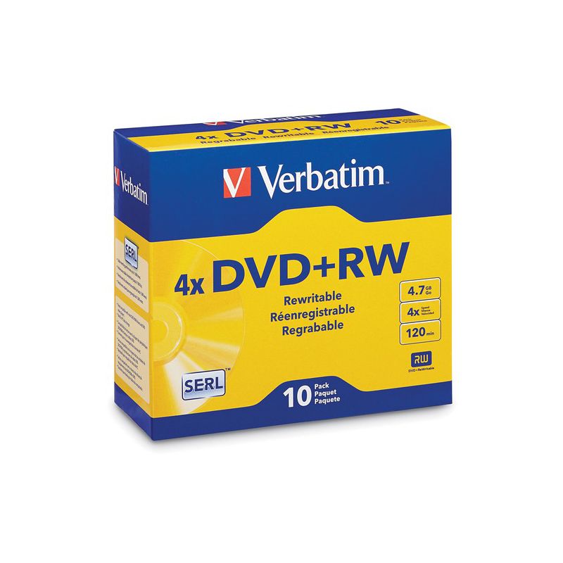 Verbatim DVD+RW 4.7GB 4X with Branded Surface - 10pk Jewel Case - 2 Hour Maximum Recording Time, 1 of 3