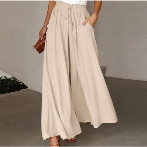 Women's Wide Leg Pants Elastic Waist Casual Palazzo Pants with Pockets - Soft High Waist Solid Color Lounge Pants for All Seasons - 1 of 4