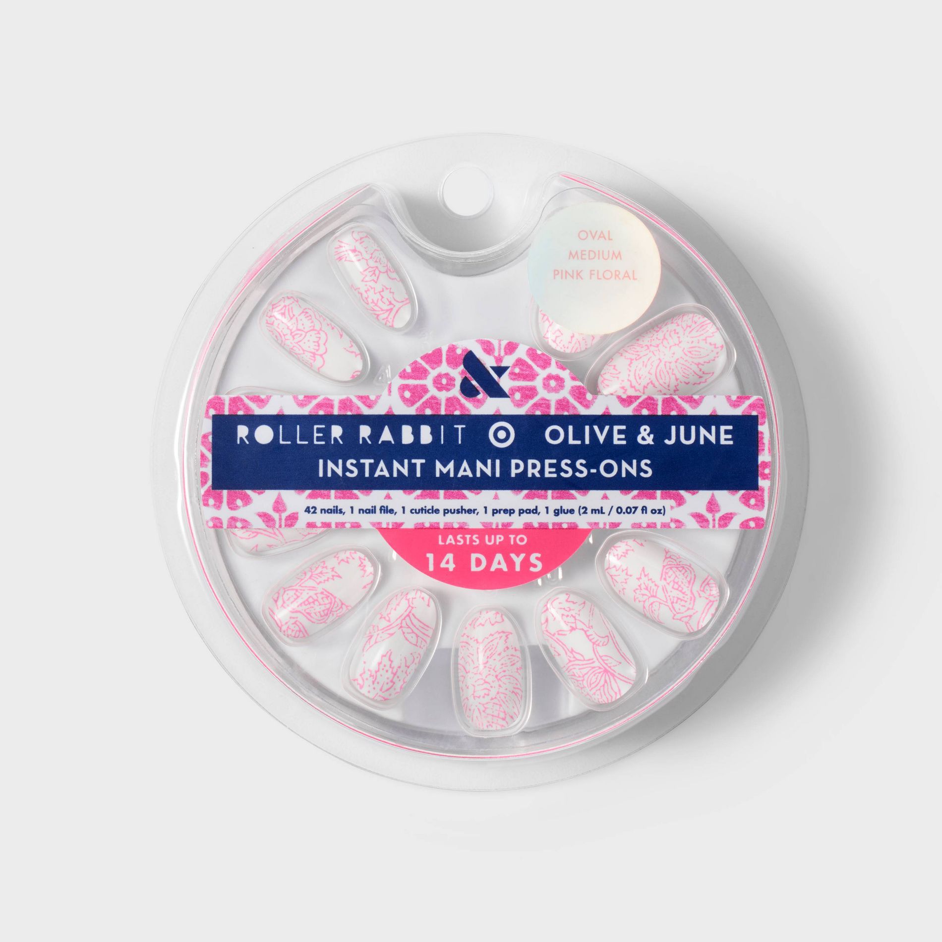Roller Rabbit x Target - Olive & June Press-On Fake Nails - M Oval - Pink Floral - 42ct
