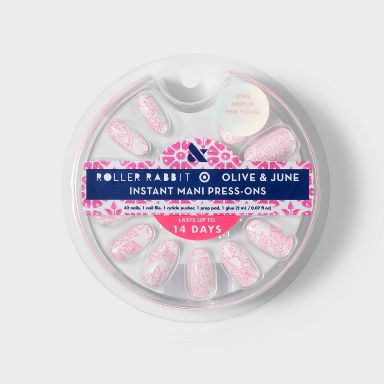 Roller Rabbit x Target - Olive & June Press-On Fake Nails - M Oval - Pink Floral - 42ct