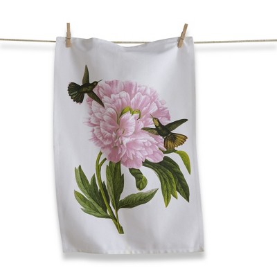 TAG Hummingbird Pink Flower Cotton   Kitchen Dishtowel 26L x 18W in.