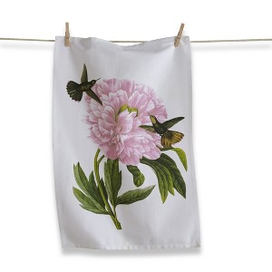 tag Hummingbird Pink Flower Dishtowel Set Cotton Kitchen Towels Summer Decor Machine Wash - 1 of 2