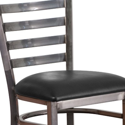 Silver Ladder Back 42" Metal Barstool with Black Vinyl Seat