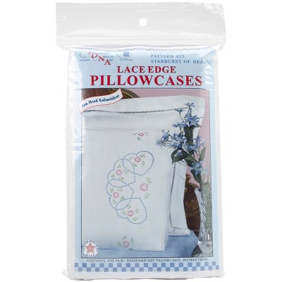 Jack Dempsey Stamped Pillowcases W/White Lace Edge 2/Pkg-Starburst Of Hearts