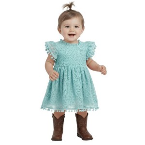 2Bunnies Lace Pom Pom Trim Baby Girl Dress - 1 of 3