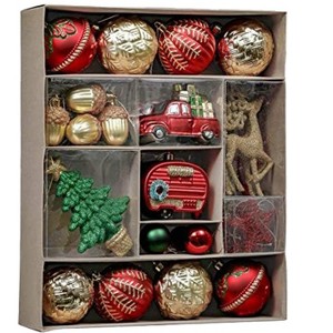 Aoibox 60pcs Red Green Gold Shatterproof Christmas Ornaments Set Assorted Balls Pinecones Reindeer Camper Holiday Tree Decor - 1 of 4