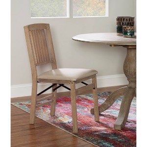 Set of 2 Triena Mission Back Solid Wood and Upholstered Seat Folding Chairs Gray Wash - Linon - 1 of 4