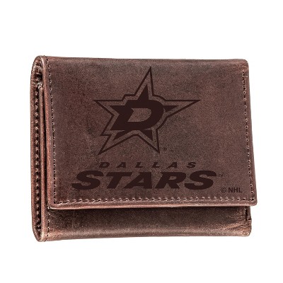 Evergreen NHL Dallas Stars Brown Leather Trifold Wallet Officially Licensed with Gift Box
