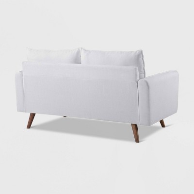 Revive White Tufted Fabric Loveseat with Wood Legs
