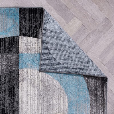 Modern Blue and Gray Geometric Polypropylene Runner Rug 2'x7'