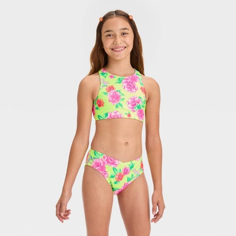 Girls' 'sun Seeker' Floral Printed Bikini Swim Top - Art Class™ Green :  Target