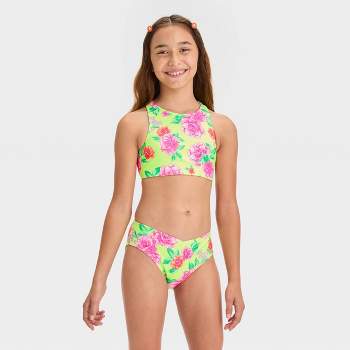 Girls' 'Bright Peony' Floral Printed Bikini Set - art class™