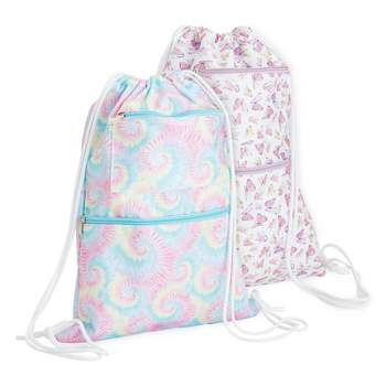 Zodaca 2 Pack Cinch Sack Drawstring Backpack For Beach Trips, Water  Resistant Gym Bag With Front Zipper Pockets For Yoga, 13 X 17 Inch, Floral  Print : Target