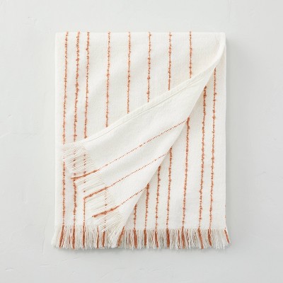 Textured Stitch Stripe Summer Throw with Fringe Cream/Orange - Hearth & Hand™ with Magnolia