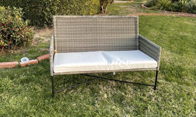 Wicker Metal X Frame Outdoor Patio Loveseat Gray Threshold Designed With Studio Mcgee