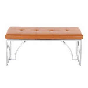 TiramisuBest Contemporary Bench in Silver Metal and Camel Faux Leather, 18.0"L Entryway Bench - 1 of 4
