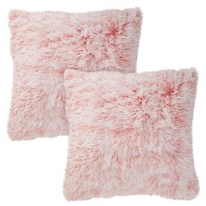 Juvale 2 Pack Decorative Throw Pillow Covers 20x20 in, Blush Pink Faux Fur - 1 of 4