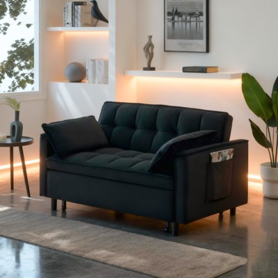 TiramisuBest Modern Velvet 3 in 1 Convertible Sofa Bed Sofa Couch Pull Out Small Love Seat with Pillow Pockets Living Room Furniture