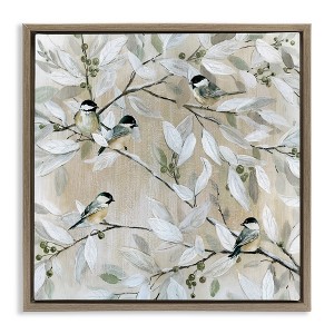 Stupell Industries Chickadee Birds on Branches Floating Frame Canvas Art, Brown, 25" x 25" - 1 of 4