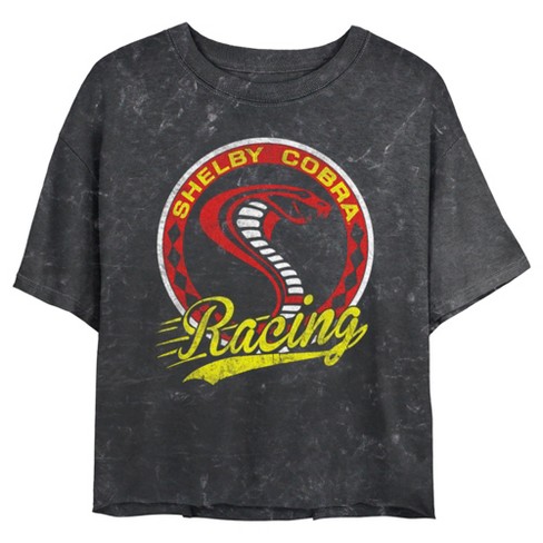 Junior's Shelby Cobra Racing Cobra Logo Mineral Wash Crop T-Shirt - Black -  X Large