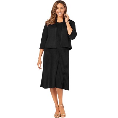 Jessica London Women's Plus Size 2-piece Sweater Jacket Dress, 12 - Black :  Target