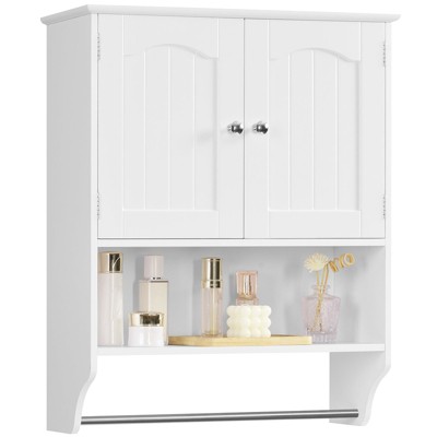 USIKEY Bathroom Wall Cabinet with Towel Bar, Bathroom Cabinet with Adjustable Shelf, Medicine Cabinet for Laundry Room, Living Room, White