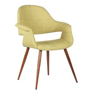 Livingston Mid-Century Dining Chair Walnut/Green - Armen Living: Polyester Upholstery, Wood Frame, Armless Design - 1 of 4