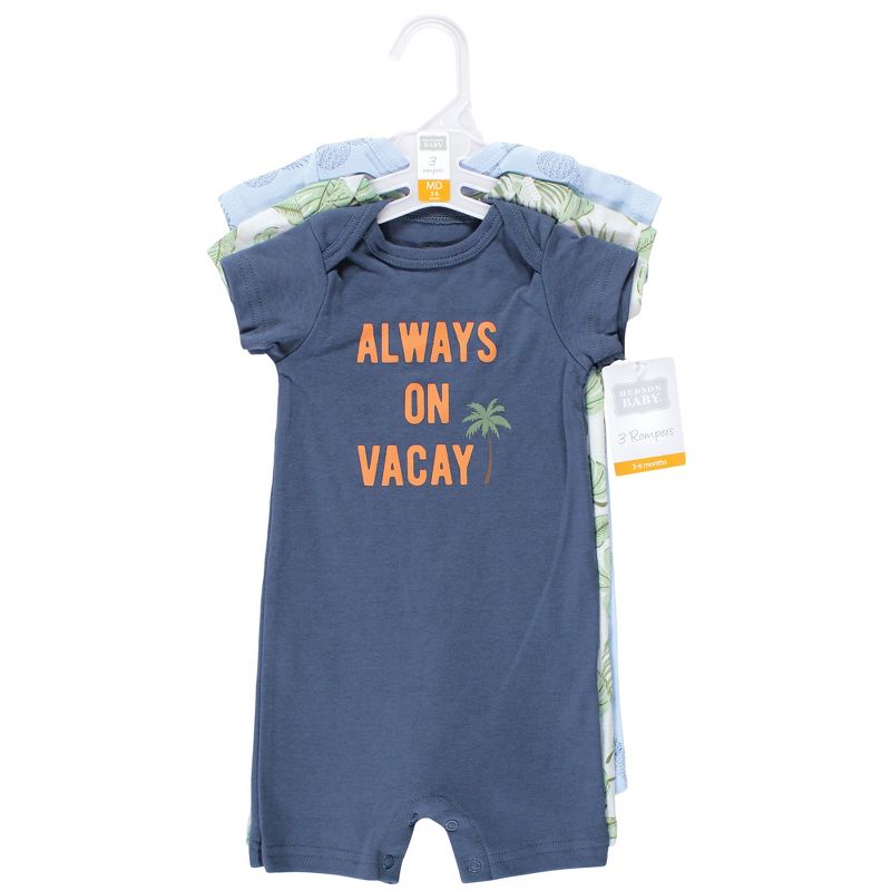 Hudson Baby Infant Boy Cotton Rompers, Vacay, 2 of 6
