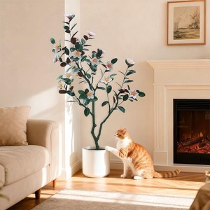 6FT Artificial Magnolia Tree, Realistic Faux Plants in Pot, Magnolia Tree Artificial Plant with Blooming Flowers and Leaves for Home Office Garden - 1 of 4