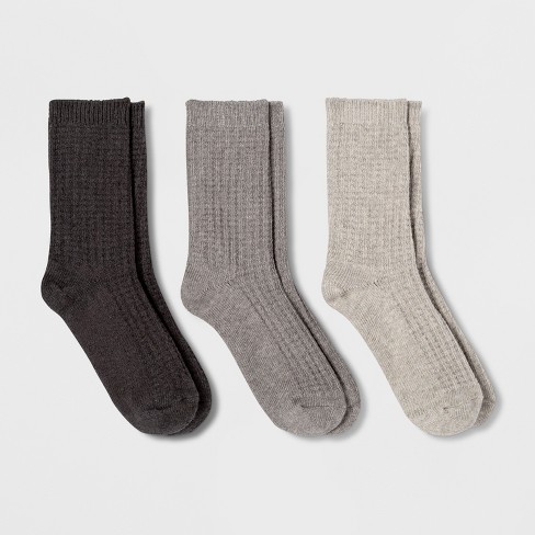 Women's Waffle 3pk Crew Socks - Universal Thread™ Black/heather Gray /gray  4-10 : Target