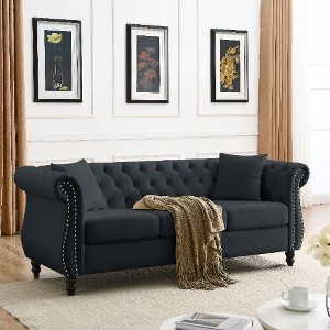 Kumasinova Chesterfield Sofa 2-Seat Sofa with 2 Pillows, Classic Tufted Couch with Rolled Arms and Nailhead for Living Room, Velvet Loveseat Sofa - 1 of 4