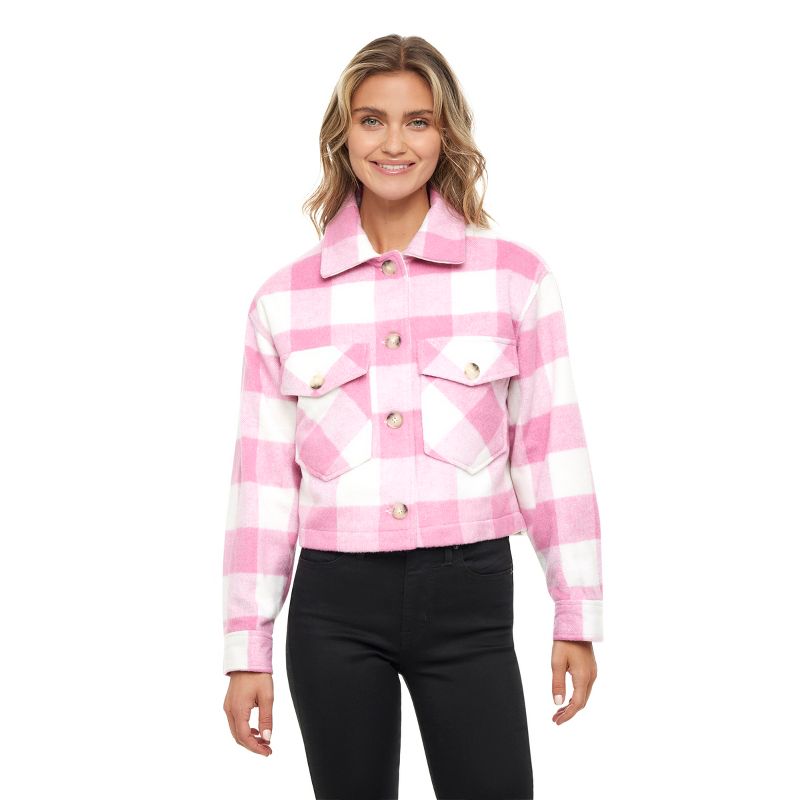 Women's Plaid Shirt Shacket Lined Coat - S.E.B. By SEBBY, 1 of 5