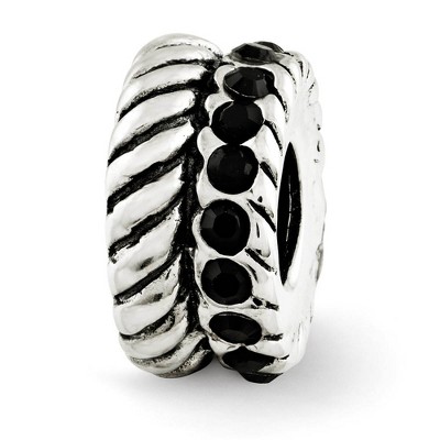 Black Bow Jewelry Sterling Silver with Black Crystals Fluted Spacer Bead Charm