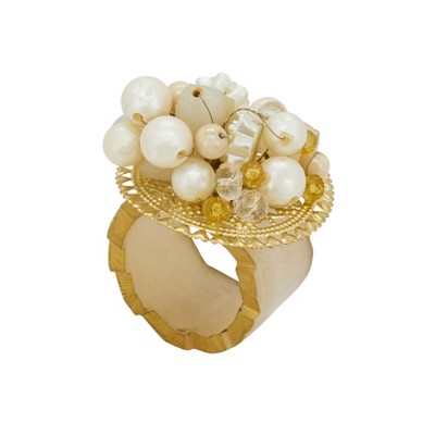 Saro Lifestyle Beaded Radiance Resin Napkin Ring (Set of 4), Off-White