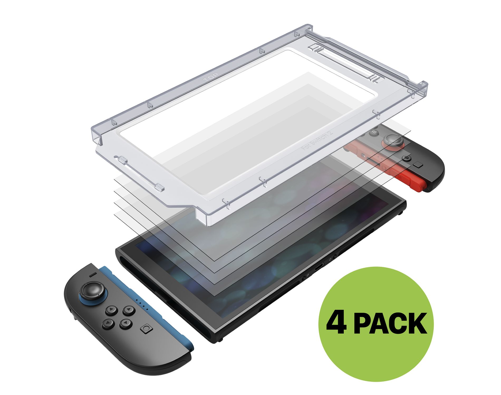 Fosmon 4 Pack Screen Protector Clear Tempered Glass For Nintendo Switch 2 with Error Free Installation Kit, Full Coverage Switch 2 Screen Protector