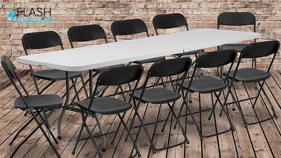Granite White and Black 11-Piece Folding Table and Chair Set