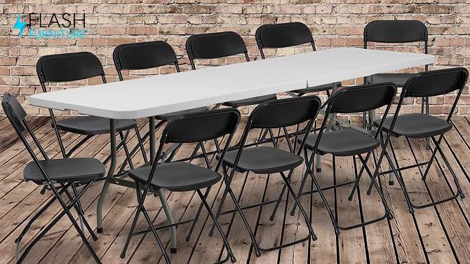 Flash Furniture Kathryn 8' Bi-Fold Granite White Plastic Event/Training Folding Table Set with 10 Folding Chairs, 2 of 12, play video
