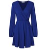 Women's Long Sleeve V-neck Solid Dresses A-line Casual Party Mini Dress - 2 of 4