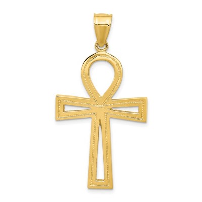 Black Bow Jewelry 14k Yellow Gold Large Polished Ankh Cross Pendant, 23 x 45mm