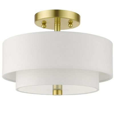 Satin Brass Glass Drum 2-Light Semi-Flush Mount