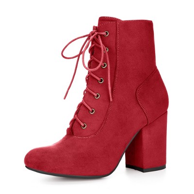 Allegra K Women's Lace Up Quilted Side Zip Soft Lining Chunky Heel Ankle Booties