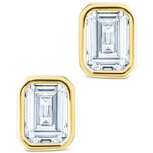 SHINE by Sterling Forever Sterling Silver Emerald Cut Bezel Set Stud Earrings - 1 of 4