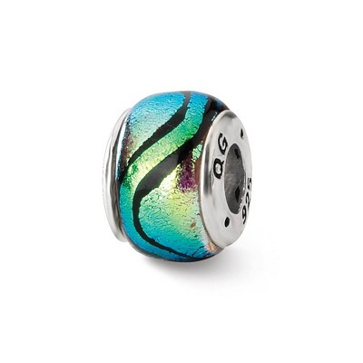 Black Bow Jewelry Blue Green Dichroic Glass Sterling Silver Bead Charm