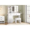 COZONY Vanity Desk with Mirror & Lights, Adjustable Makeup Vanity Desk with Faux Leather Stool, 2 Drawers & 3 Tiers Open Shelf, White - 3 of 4