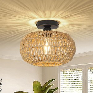 Mayeerty Rattan Light Fixtures Ceiling Mount,Boho Ceiling Light Fixture with Dimmable LED Bulb - 1 of 4